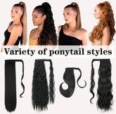 23 Inch Long Straight Ponytail Hair Clip In Synthetic Extensions Heat Resistant Hair Wrap Around Pony Hair Piece For Women