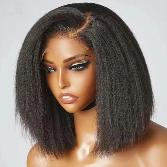 Kinky Straight Bob Wig – 13x4 Transparent Lace Front, 200% Density Human Hair