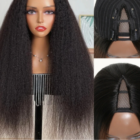 Kinky Straight V-Part U-Part Human Hair Wig – 150% Density, Minimal Leave-Out