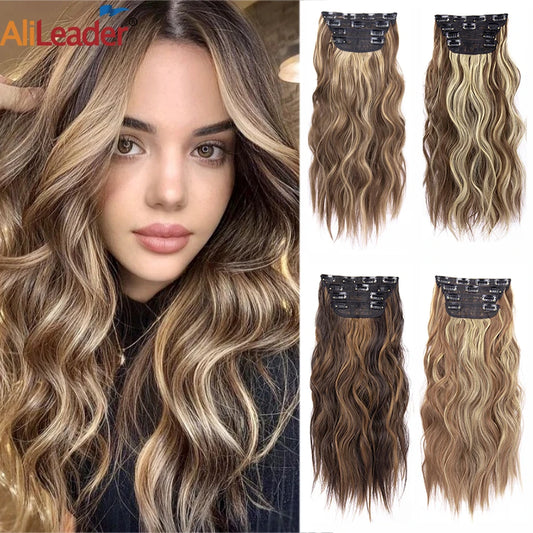 Synthetic Clip In Hair Extensions 11Color Synthetic Clip In Hair Extensions Long Wavy 4Pcs/Set Piece 11 Clip-In Hairpieces