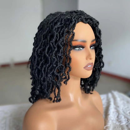 Short Synthetic Hair Braided Wigs for Black Women Short Dreadlock Wigs Afro Braids Curly Nu Faux Locs Wigs