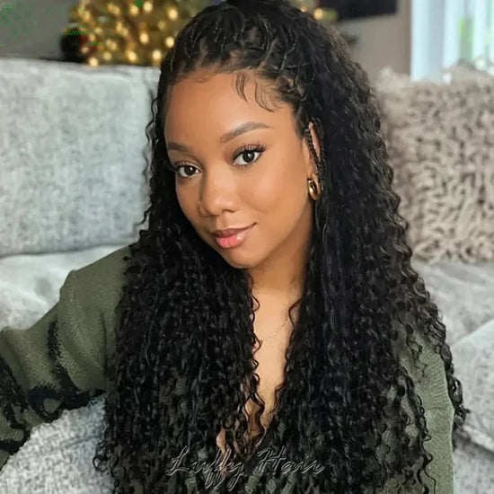 Curly Braided Wigs 100% Human Hair Lace Frontal Wigs Knotless Boho Box Braids Wig 13X6 Curly Human Hair Wigs Pre Plucked