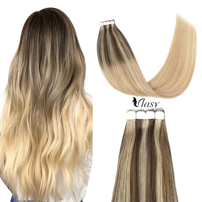 Straight Mini Tape-In Hair Extensions – Seamless Skin Weft, 100% Human Hair (12"–24")
