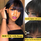 180% Density Straight Bob Wig with Bangs Short Full Machine Made Human Hair Wig Natural Bob Human Hair Wig with Bangs for Women