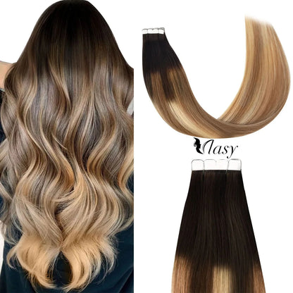 Straight Mini Tape-In Hair Extensions – Seamless Skin Weft, 100% Human Hair (12"–24")