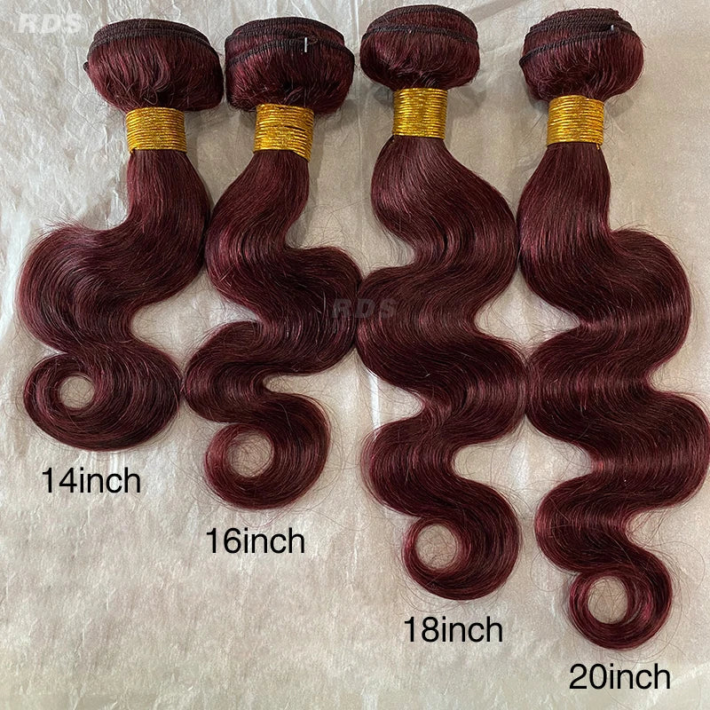 99J Burgundy Body Wave Human Hair Bundles Brazilian Wavy 3/4 Bundles Human Hair Colored Wind Red Hair Bundles