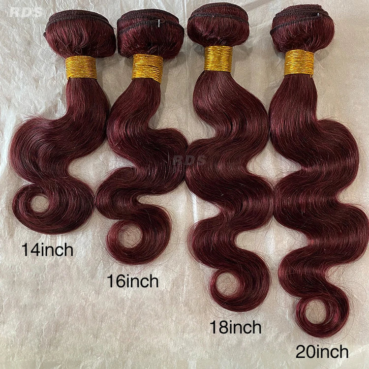 99J Burgundy Body Wave Human Hair Bundles Brazilian Wavy 3/4 Bundles Human Hair Colored Wind Red Hair Bundles