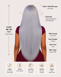 Silver Grey Bone Straight Glueless HD Lace Human Hair Wig - Premium 250% density for a flawless high-fashion look.