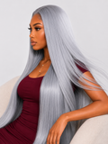 Silver Grey Bone Straight Glueless HD Lace Human Hair Wig - Premium 250% density for a flawless high-fashion look.