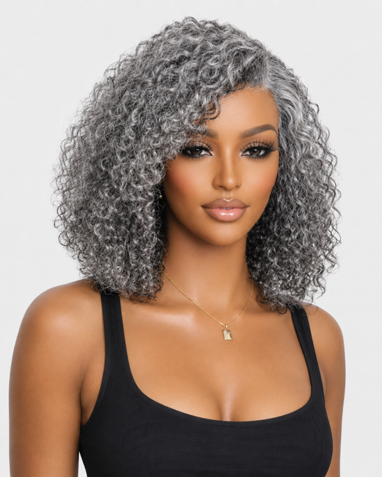 Silver Grey Deep Curly Bob Wigs Human Hair Colored Deep Wave Wig for Women