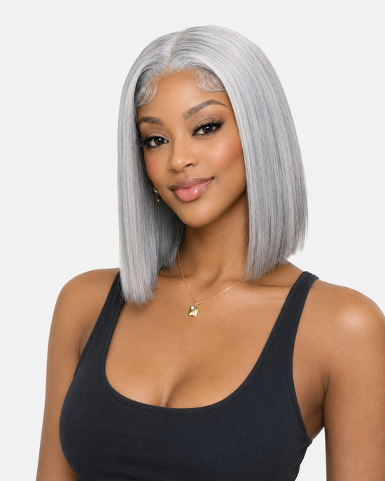 Silver Grey Straight Bob Glueless Lace Front Human Hair Wig