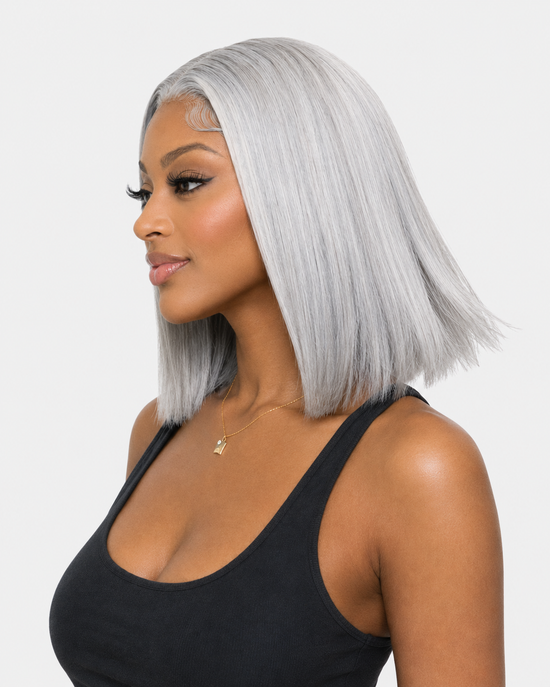Silver Grey Straight Bob Glueless Lace Front Human Hair Wig