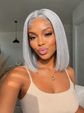 Silver Grey Straight Bob Glueless Lace Front Human Hair Wig