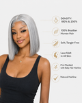 Silver Grey Straight Bob Glueless Lace Front Human Hair Wig