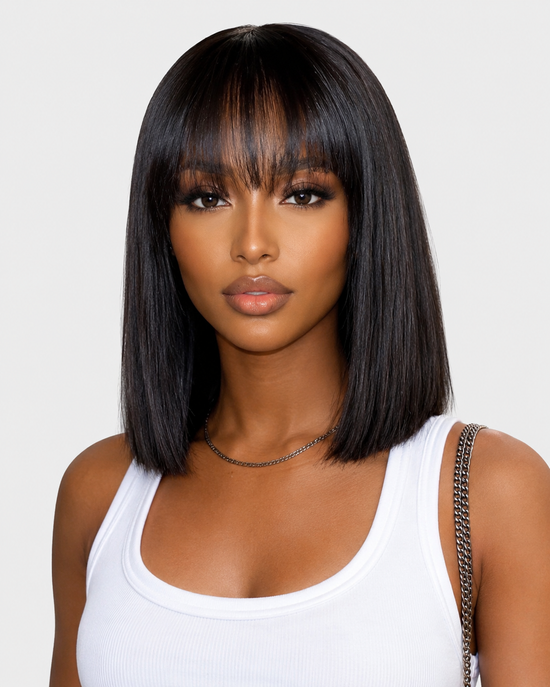 Straight Bob Wig with Bangs - Luxurious Short Human Hair Wig for Effortless Style - 180% Density