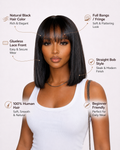 Straight Bob Wig with Bangs - Luxurious Short Human Hair Wig for Effortless Style - 180% Density