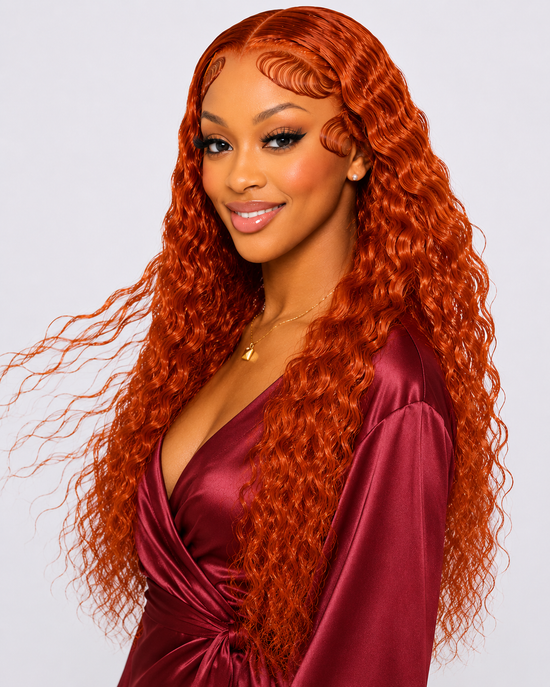 Water Wave Ginger Orange Lace Front Wigs Human Hair 350 Colored Human Hair Wet Wavy Wig for Women Deep Curly Wigs with Baby Hair