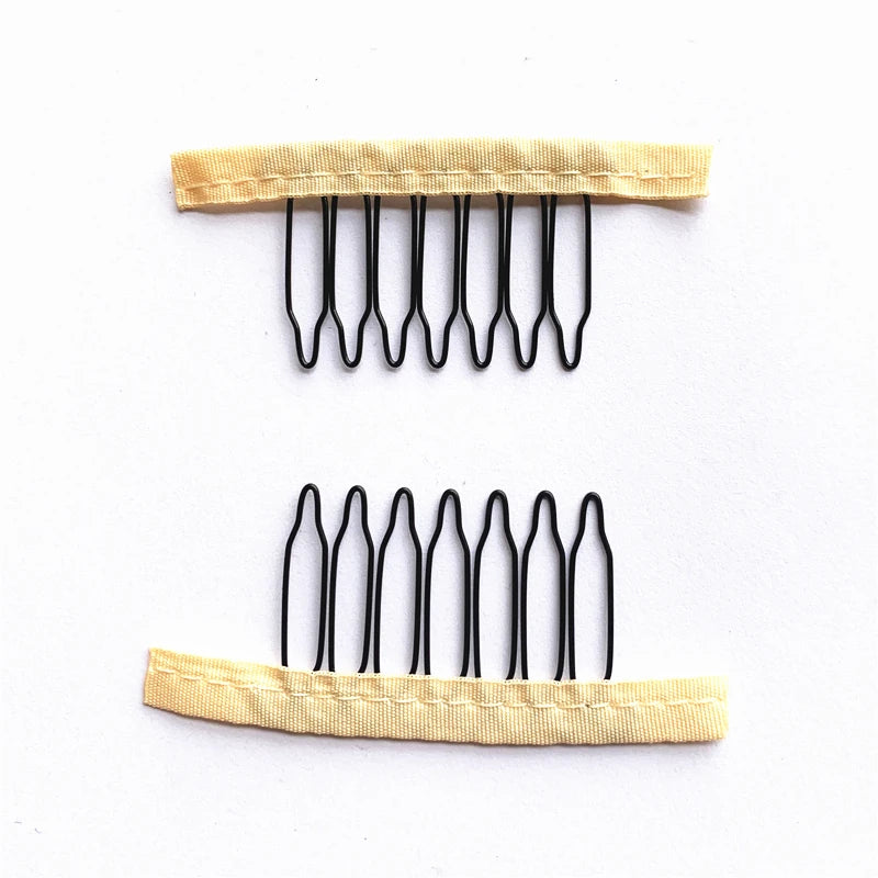 50Pcs Wig Combs to Secure Wig 4-7Teeth Wig Comb Wig Clips with Cloth for Making Wig Caps Steel Material Clips Combs