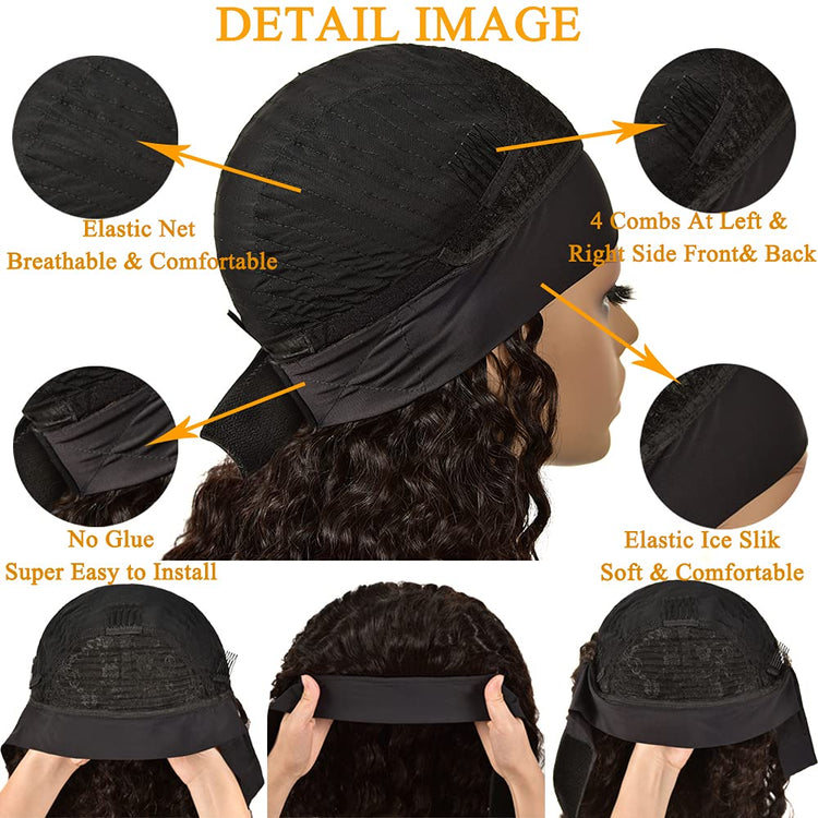 Deep Wave Headband Wig Human Hair Curly Headband Wigs for Black Women 150% Density Brazilian Virgin Human Hair Headband Wigs Curly Headband Wigs Human Hair Natural Black Headband Wigs 12 Inch
