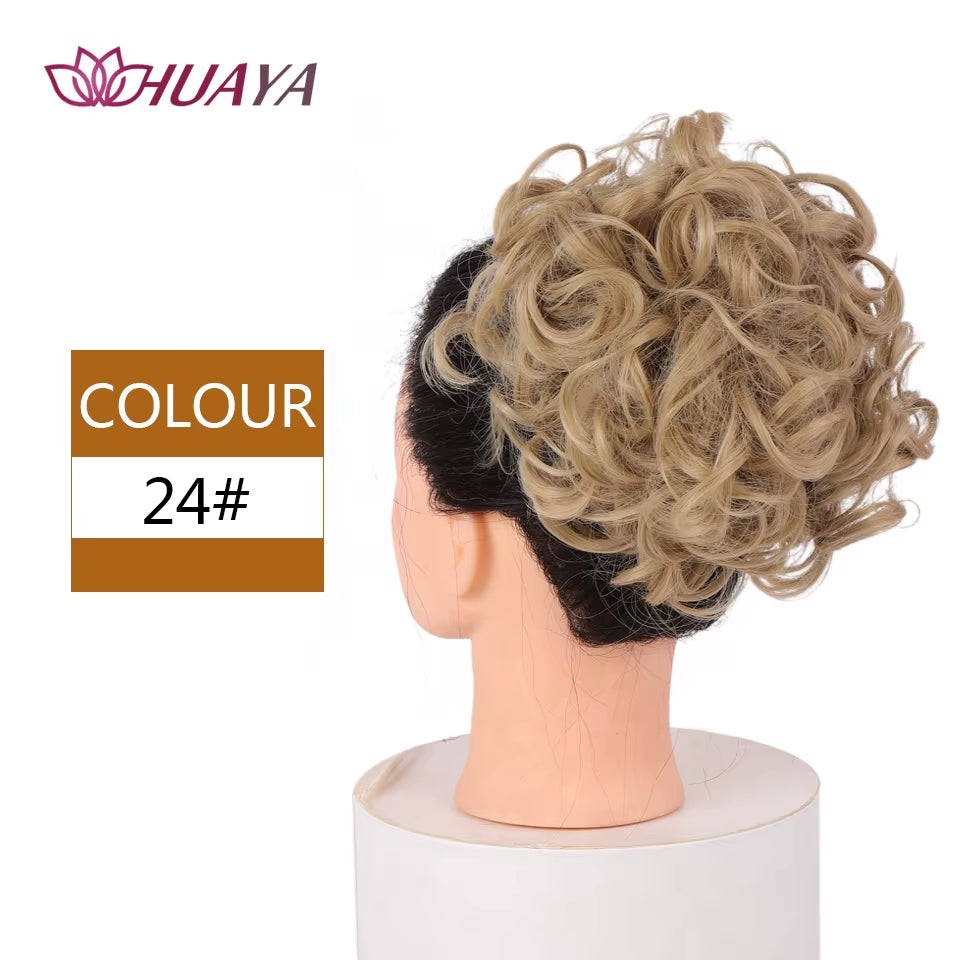 HUAYA Curly Chignon Messy Bun Updo Clip in Hair Piece Extensions Wiht Hairpins Elastic Band Synthetic Hair Bun Black Blonde