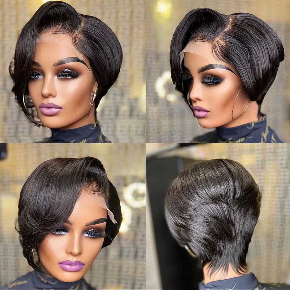 Short Bob Pixie Cut Transparent Lace Front Wig