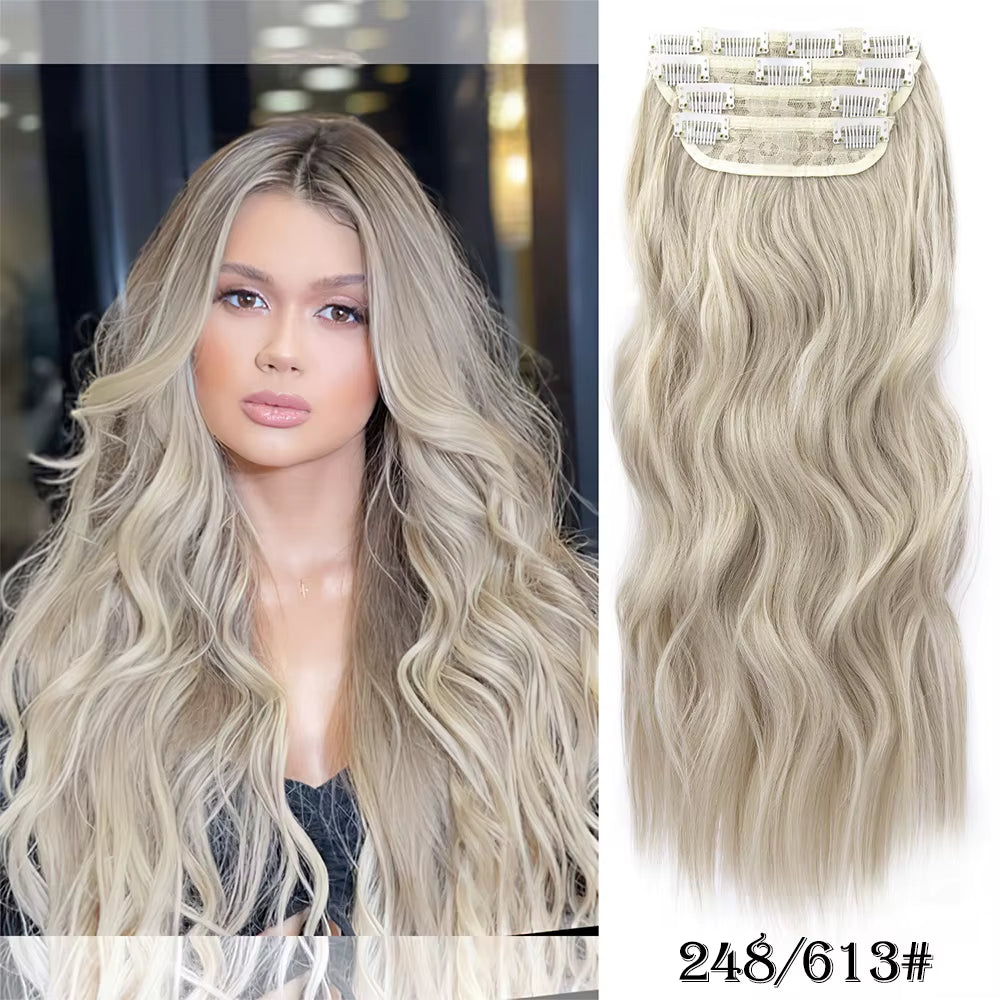 Long Wavy Synthetic Clip-In Hair Extensions 4Pcs Set