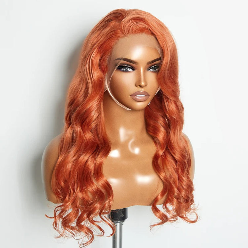 Tedhair 150% Density 13X4 Pre-Plucked Free Part Lace Frontal Wig Body Wave 24 Inches Ginger