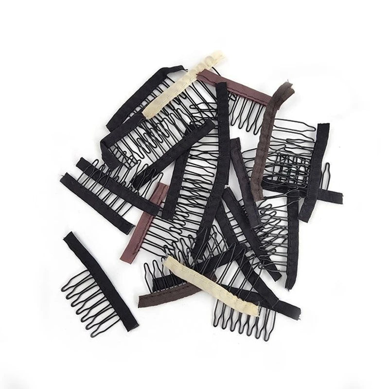 50Pcs Wig Combs to Secure Wig 4-7Teeth Wig Comb Wig Clips with Cloth for Making Wig Caps Steel Material Clips Combs