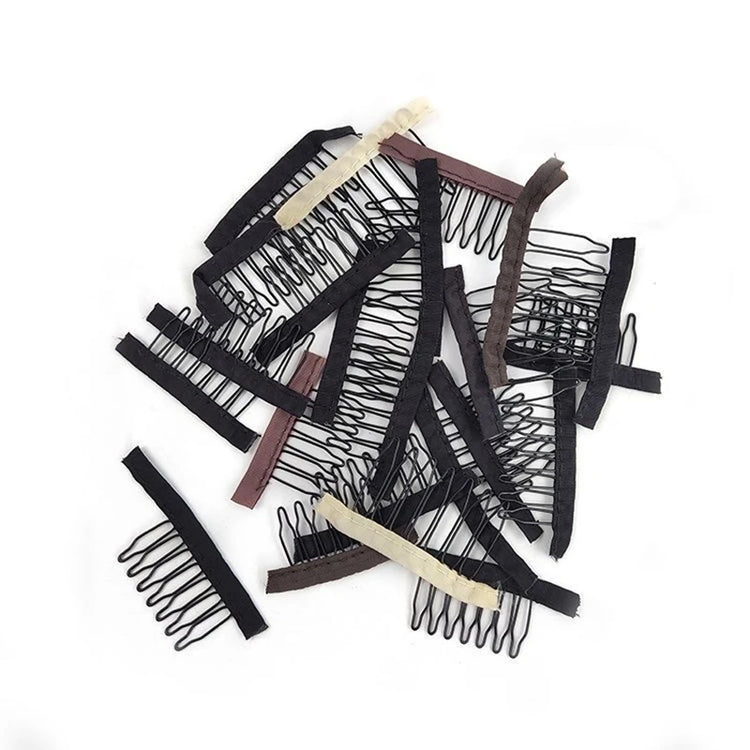 50Pcs Wig Combs to Secure Wig 4-7Teeth Wig Comb Wig Clips with Cloth for Making Wig Caps Steel Material Clips Combs