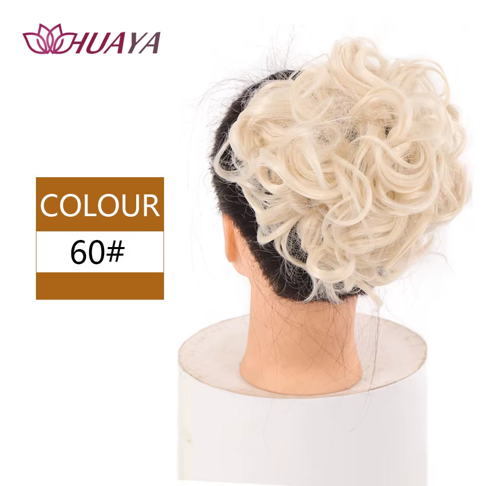 HUAYA Curly Chignon Messy Bun Updo Clip in Hair Piece Extensions Wiht Hairpins Elastic Band Synthetic Hair Bun Black Blonde