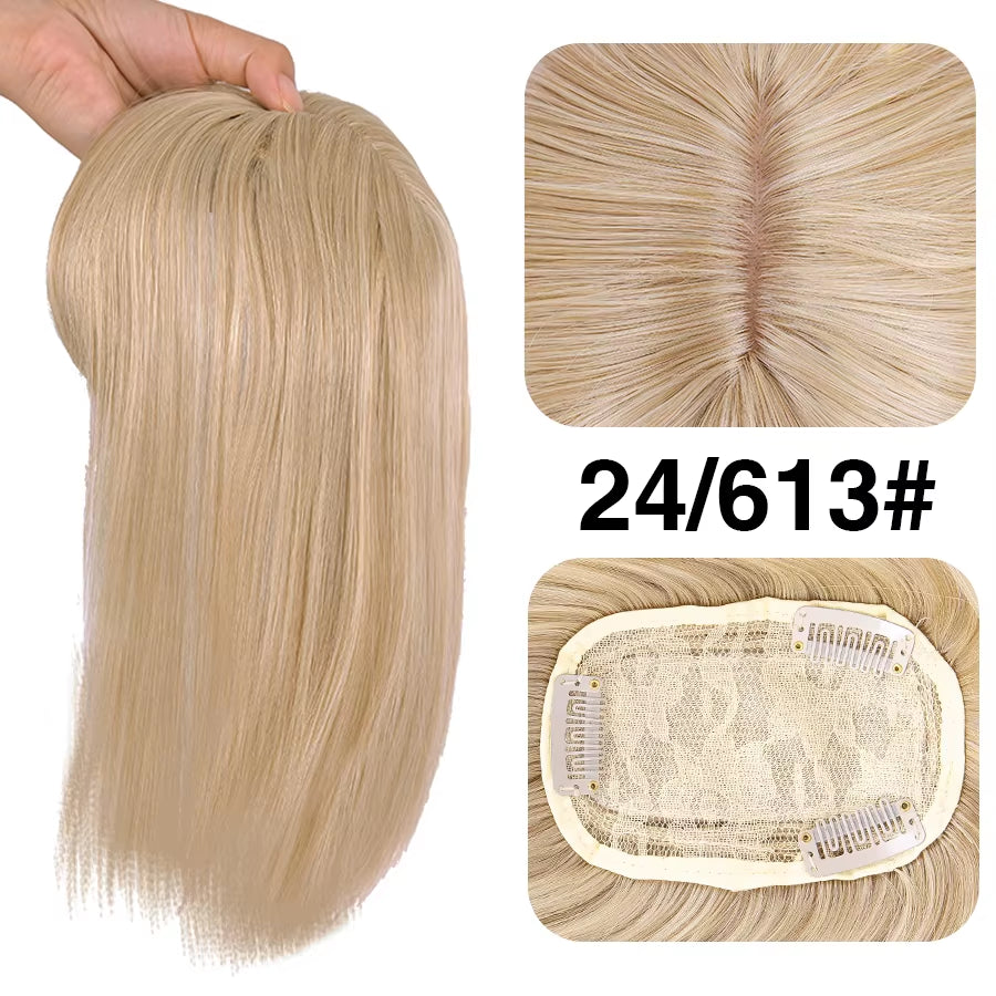 Synthetic Clip-In Hairpiece with Bangs for Thinning or White Hair