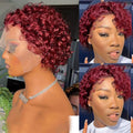 99J Burgundy Highlight Honey Colored Short Curly Pixie Cut Lace Wig Pre Plucked Bob Wig 13X2 Lace Front Curly Human Hair Wigs