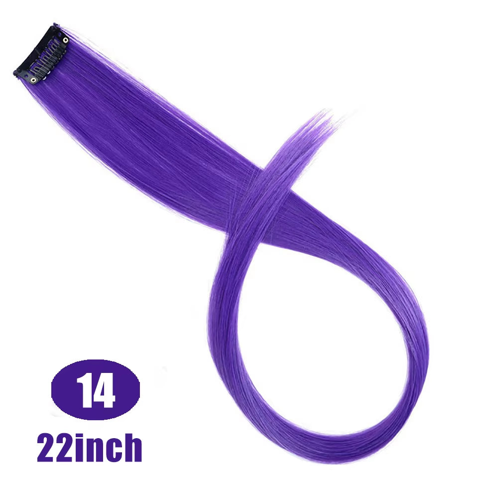Lupu Synthetic Long Straight Rainbow Highlight Colored Hair Extensions Clip in Fake Hair Pieces for Women Heat Resistant