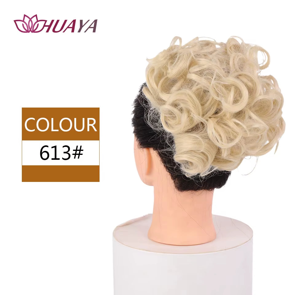 HUAYA Curly Chignon Messy Bun Updo Clip in Hair Piece Extensions Wiht Hairpins Elastic Band Synthetic Hair Bun Black Blonde