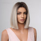 Short Straight Grey Hair Wig with Middle Part