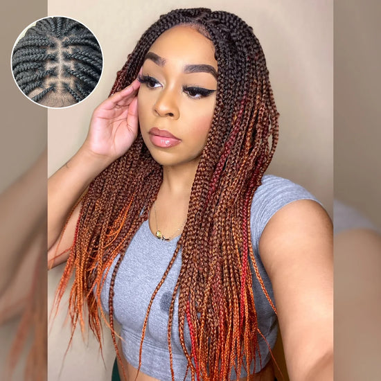Tedhair 28 Inches 4X4 Black to Orange Ends Box Braids Lace Closure Wigs 200% Density-100% Handmade