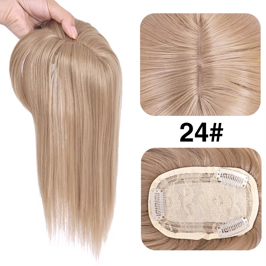 Synthetic Clip-In Hairpiece with Bangs for Thinning or White Hair