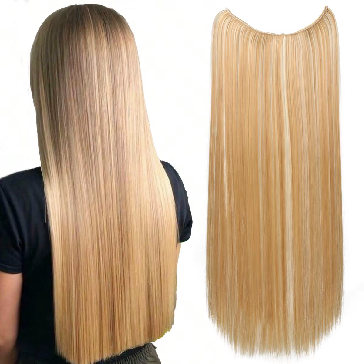 Long Straight Synthetic Hair Extension Invisible Fishing Line