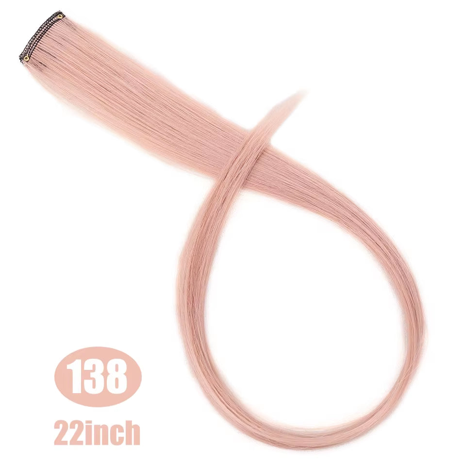Lupu Synthetic Long Straight Rainbow Highlight Colored Hair Extensions Clip in Fake Hair Pieces for Women Heat Resistant