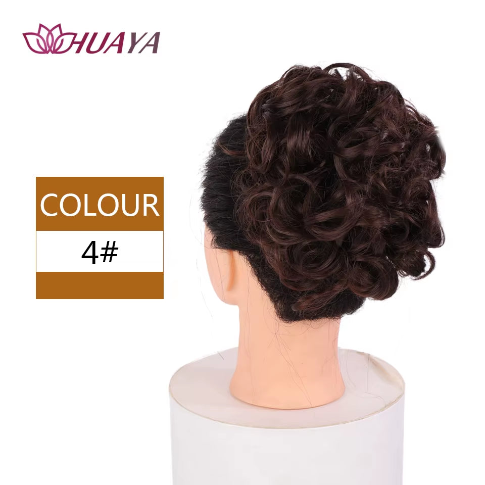 HUAYA Curly Chignon Messy Bun Updo Clip in Hair Piece Extensions Wiht Hairpins Elastic Band Synthetic Hair Bun Black Blonde