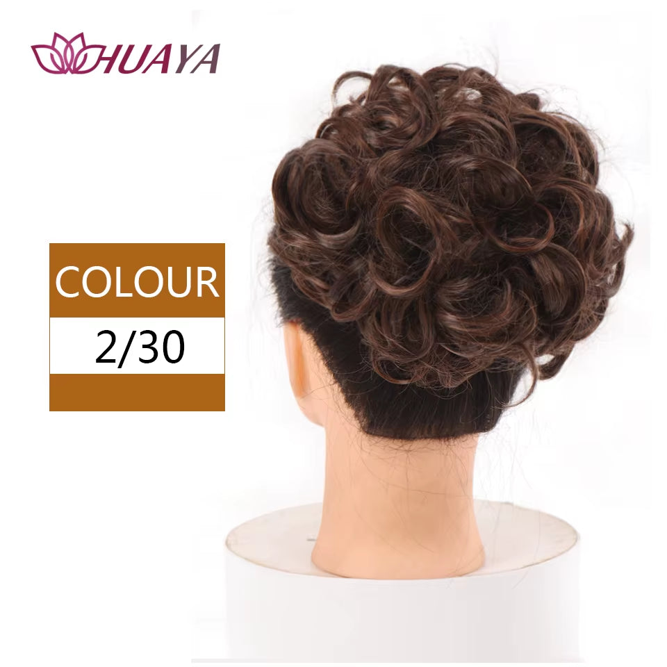 HUAYA Curly Chignon Messy Bun Updo Clip in Hair Piece Extensions Wiht Hairpins Elastic Band Synthetic Hair Bun Black Blonde