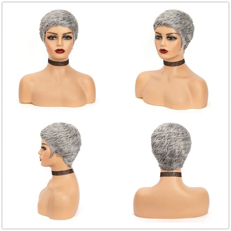 2 Inch Light Gray Short Curly Human Hair Full Machine Wig Glueless Comfortable Fit for Black Women Daily Wear Mature Hairstyles
