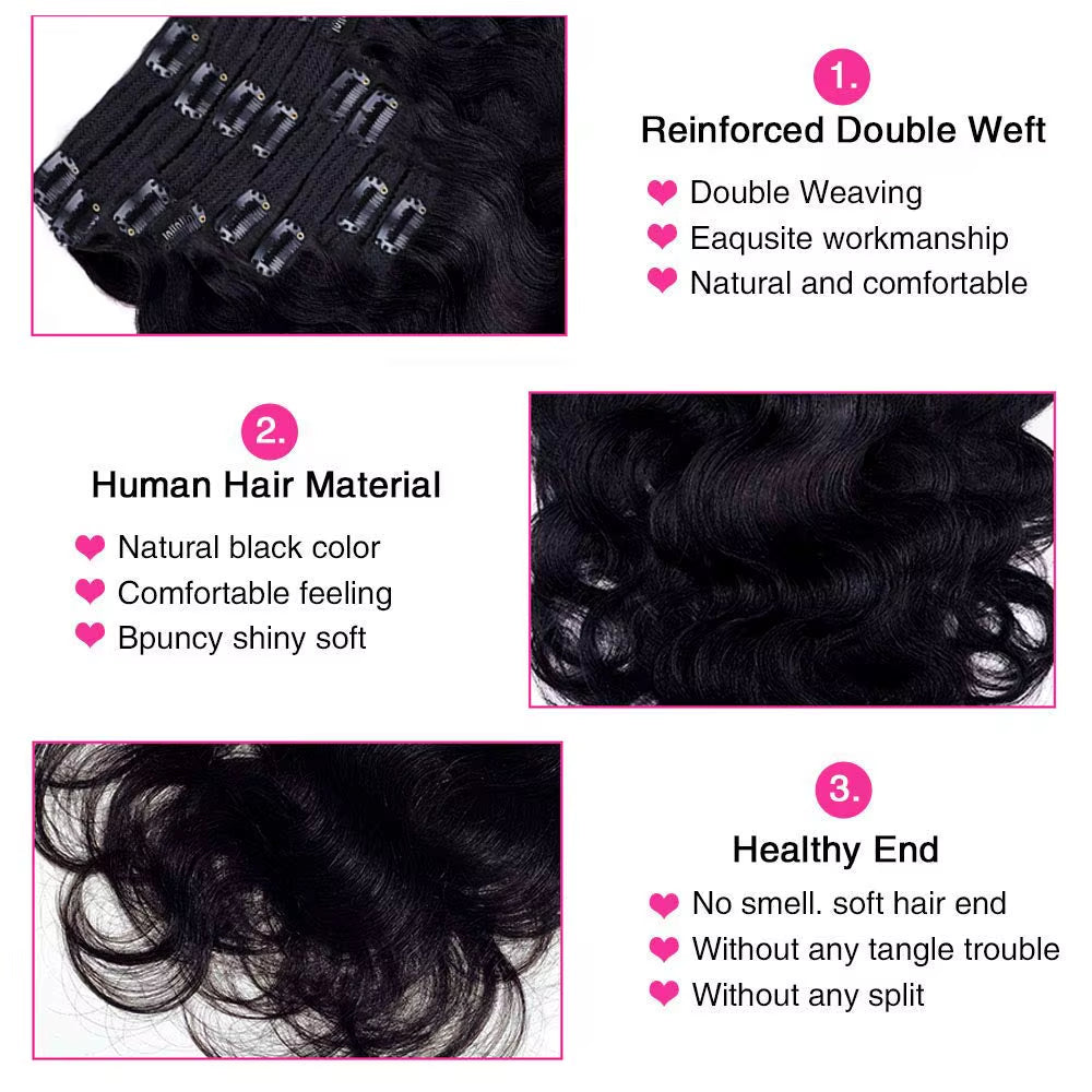 Body Wave Clip in Hair Extensions 100% Human Hair with Double Weft Brazilian Clip in 8Pcs 120G for Black Woman Clip Ins Hair 