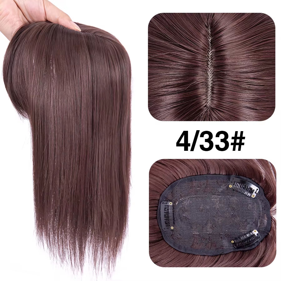 Synthetic Clip-In Hairpiece with Bangs for Thinning or White Hair