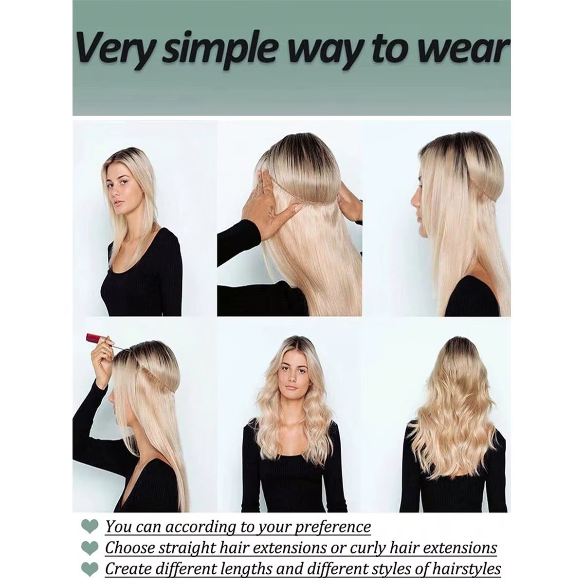 Long Straight Synthetic Hair Extension Invisible Fishing Line
