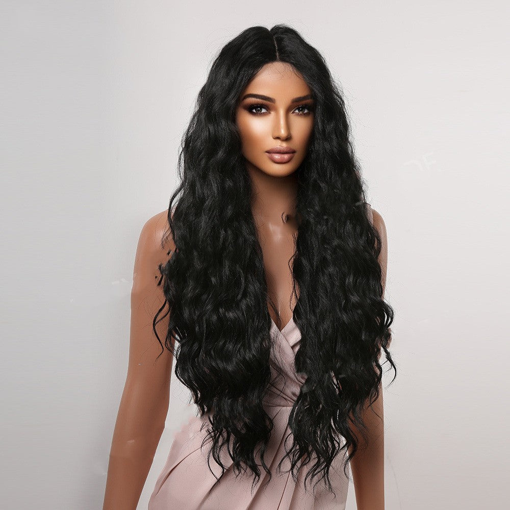 High-Temperature Silk Long Curly Wig with Middle Part