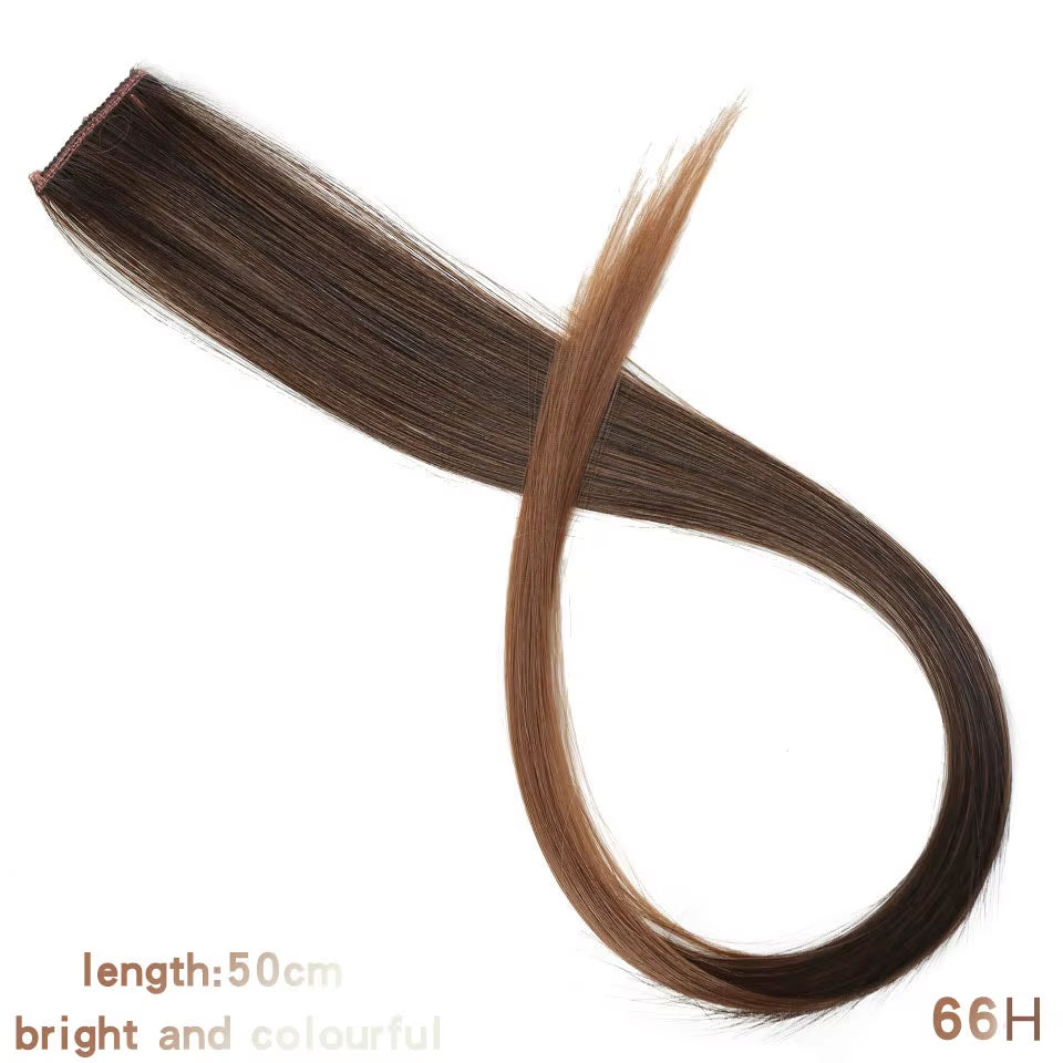 Lupu Synthetic Long Straight Rainbow Highlight Colored Hair Extensions Clip in Fake Hair Pieces for Women Heat Resistant