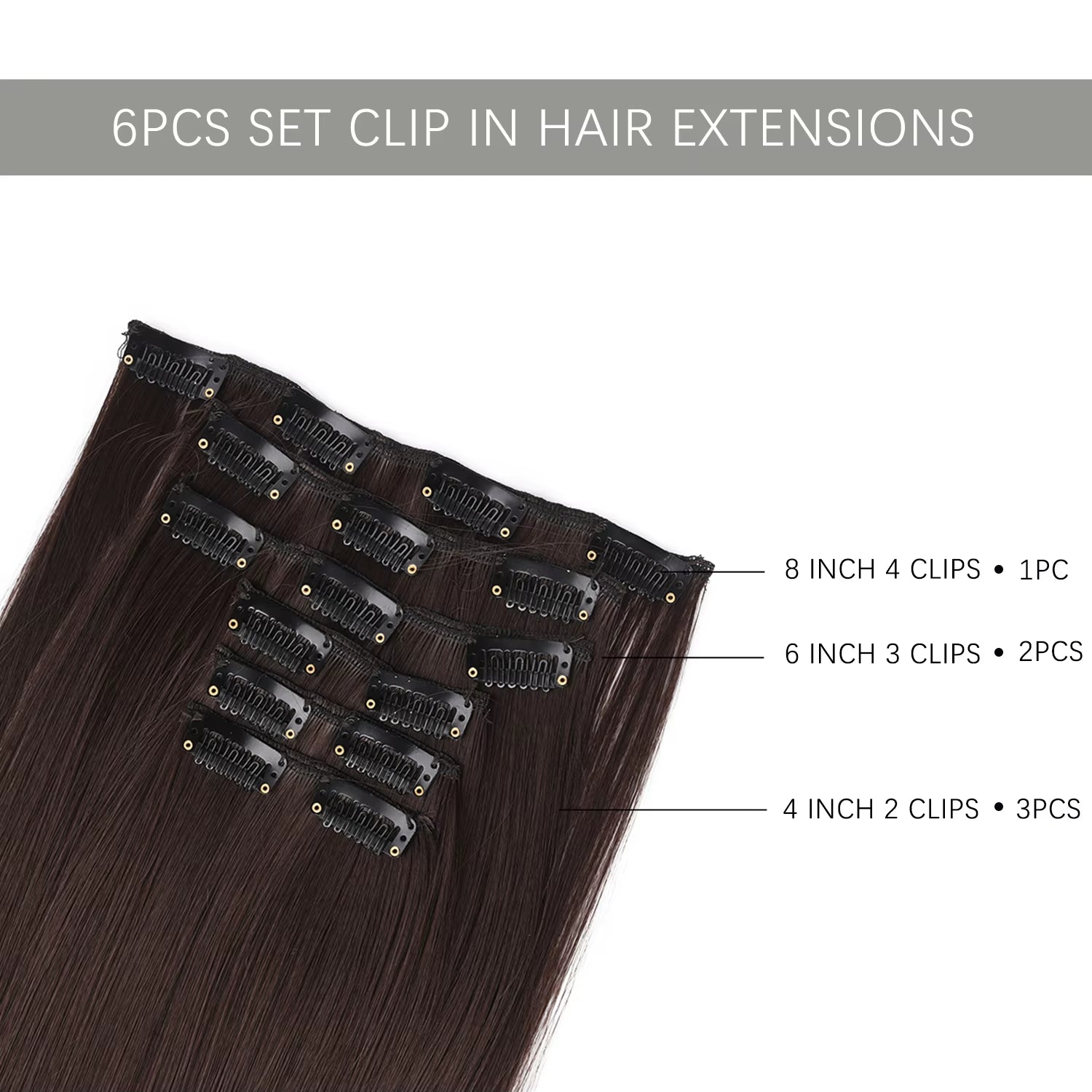 24-Inch Synthetic Clip-In Hair Extensions 6Pcs Straight Hairpieces