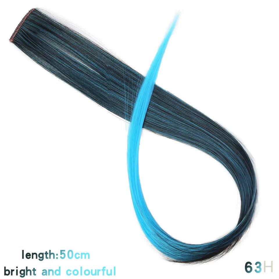 Lupu Synthetic Long Straight Rainbow Highlight Colored Hair Extensions Clip in Fake Hair Pieces for Women Heat Resistant