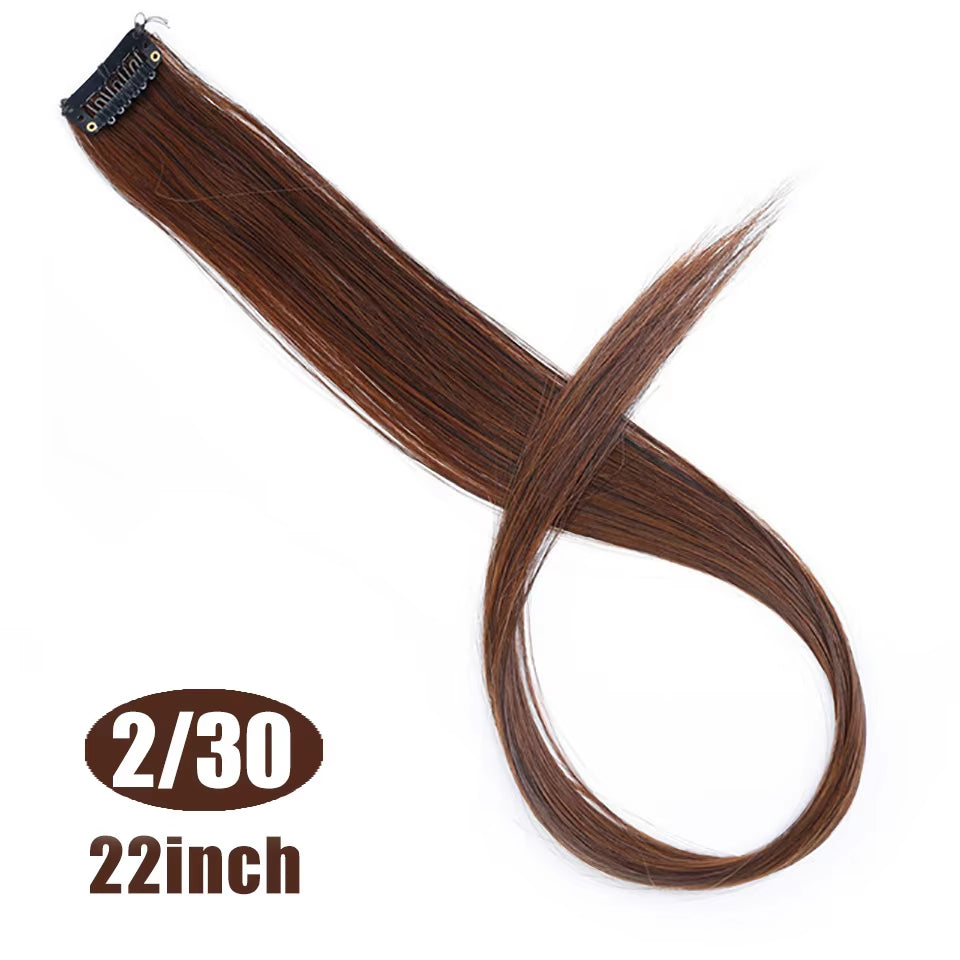 Lupu Synthetic Long Straight Rainbow Highlight Colored Hair Extensions Clip in Fake Hair Pieces for Women Heat Resistant